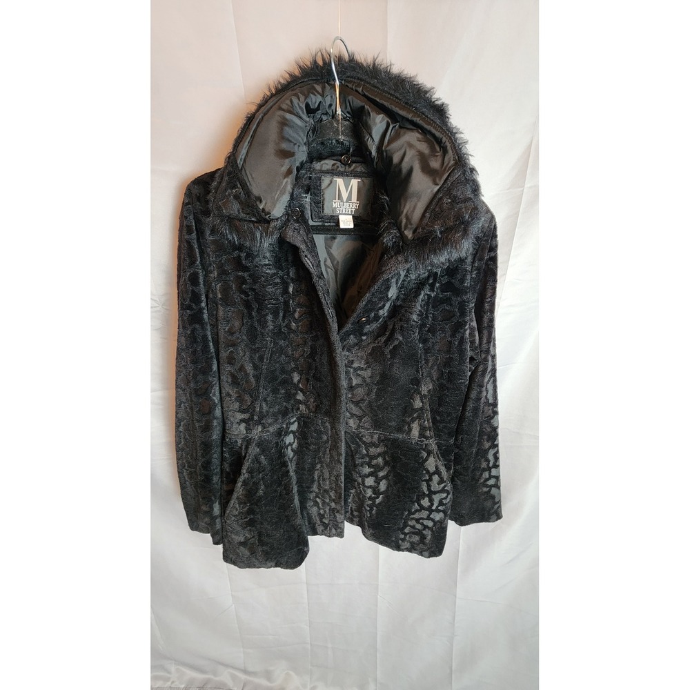 Mulberry Street Vintage Faux Fur Jacket Black Russian Made Mobwife Coat Medium - Picture 3 of 7